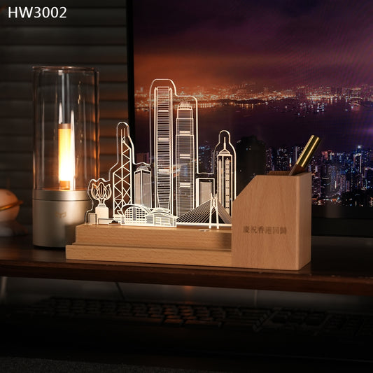 HW3002 香港建築物實木小夜燈獎座