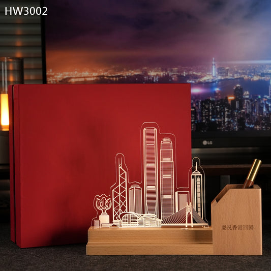 HW3002 香港建築物實木小夜燈獎座