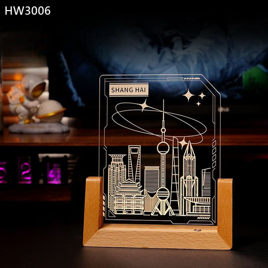 HW3006 實木相框小夜燈獎座