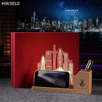 HW3010 粵港澳建築物實木亞加歷小夜燈筆筒獎座