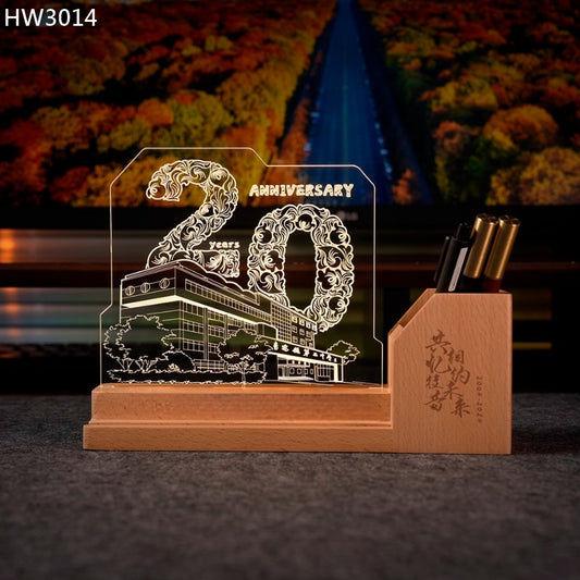 HW3014 周年紀念實木亞加歷小夜燈筆筒獎座