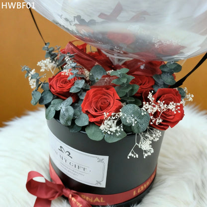 HWBF01 紅色-氣球永生花花盒 開張花盒 生日花盒 節日花盒 告白花盒 畢業花盒