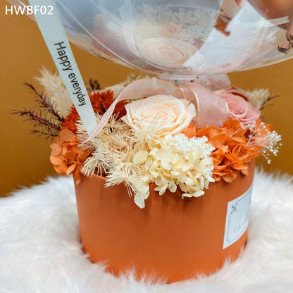 HWBF02 橙色-氣球永生花花盒 開張花盒 生日花盒 節日花盒 告白花盒 畢業花盒