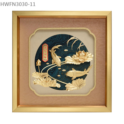HWFN3030-11  "連年有餘”金箔掛畫