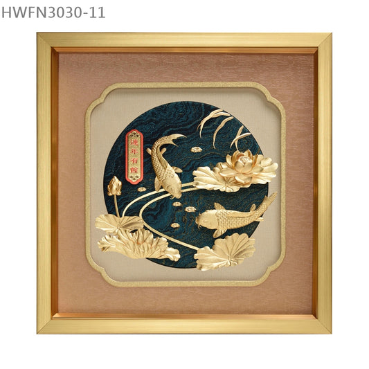 HWFN3030-11  "連年有餘”金箔掛畫