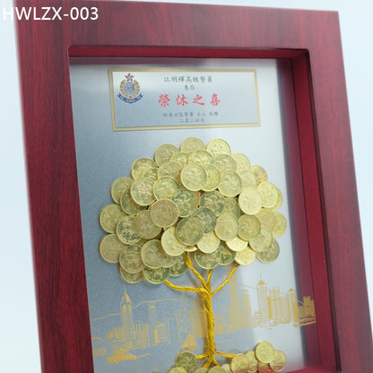 HWLZX-003 銀底香港維港景硬幣金錢樹擺設
