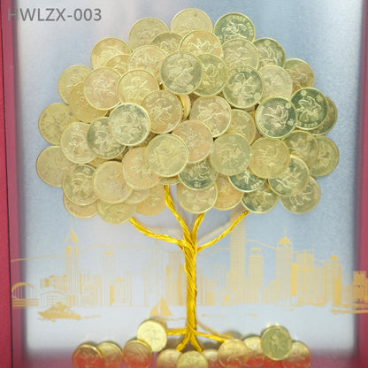 HWLZX-003 銀底香港維港景硬幣金錢樹擺設