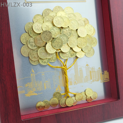 HWLZX-003 銀底香港維港景硬幣金錢樹擺設