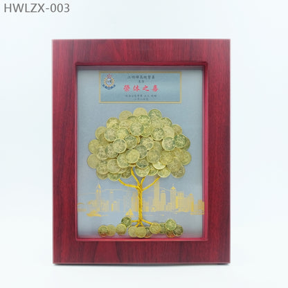 HWLZX-003 銀底香港維港景硬幣金錢樹擺設