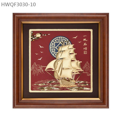 HWQF3030-10  “一帆風順”榮休金箔畫掛畫
