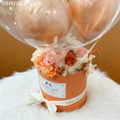 OHBF02 橙色-氣球永生花花盒 開張花盒 生日花盒 節日花盒 告白花盒 畢業花盒