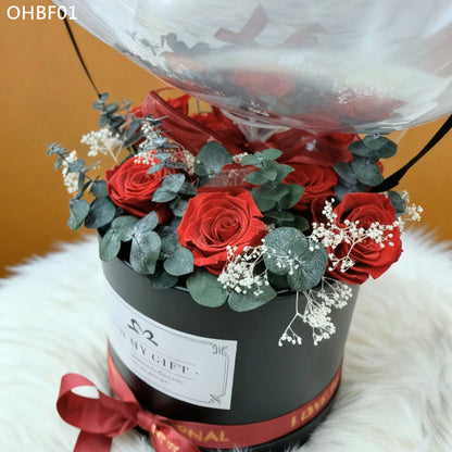 OHBF01 紅色-氣球永生花花盒 開張花盒 生日花盒 節日花盒 告白花盒 畢業花盒