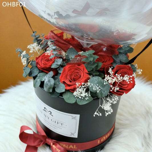 OHBF01 紅色-氣球永生花花盒 開張花盒 生日花盒 節日花盒 告白花盒 畢業花盒
