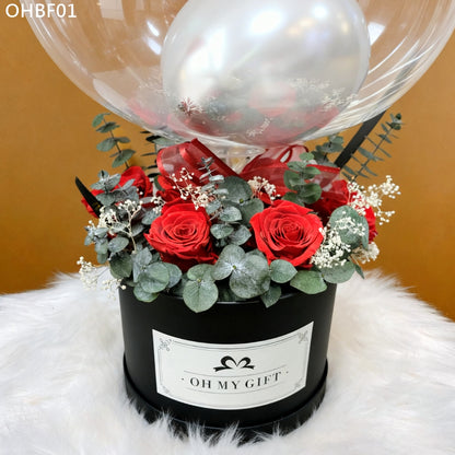 OHBF01 紅色-氣球永生花花盒 開張花盒 生日花盒 節日花盒 告白花盒 畢業花盒