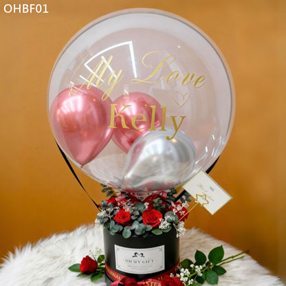 OHBF01 紅色-氣球永生花花盒 開張花盒 生日花盒 節日花盒 告白花盒 畢業花盒