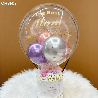 OHBF03 粉白-氣球永生花花盒 開張花盒 生日花盒 節日花盒 告白花盒 畢業花盒