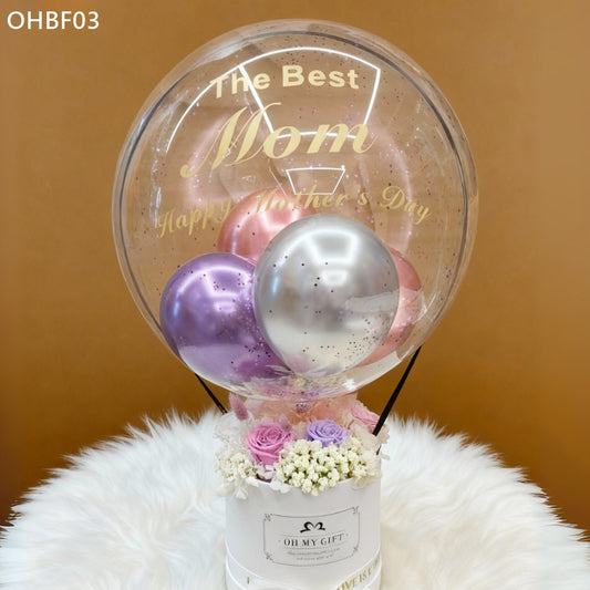 OHBF03 粉白-氣球永生花花盒 開張花盒 生日花盒 節日花盒 告白花盒 畢業花盒