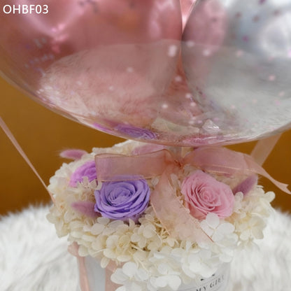 OHBF03 粉白-氣球永生花花盒 開張花盒 生日花盒 節日花盒 告白花盒 畢業花盒