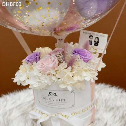 OHBF03 粉白-氣球永生花花盒 開張花盒 生日花盒 節日花盒 告白花盒 畢業花盒