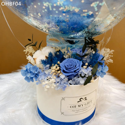 OHBF04 藍色-氣球永生花花盒 開張花盒 生日花盒 節日花盒 告白花盒 畢業花盒