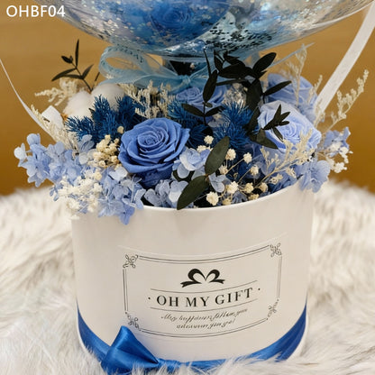 OHBF04 藍色-氣球永生花花盒 開張花盒 生日花盒 節日花盒 告白花盒 畢業花盒