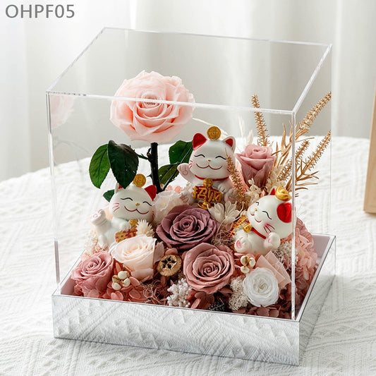 OHPF05 吉祥如意永生花招財貓花盒