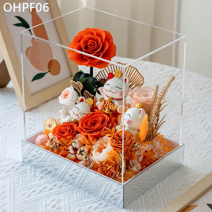 OHPF06 日進斗金永生花招財貓花盒