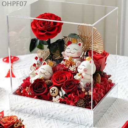 OHPF07 財源滾滾永生花招財貓花盒