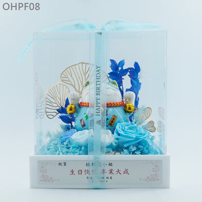 OHPF08 事業大成永生花招財貓花盒