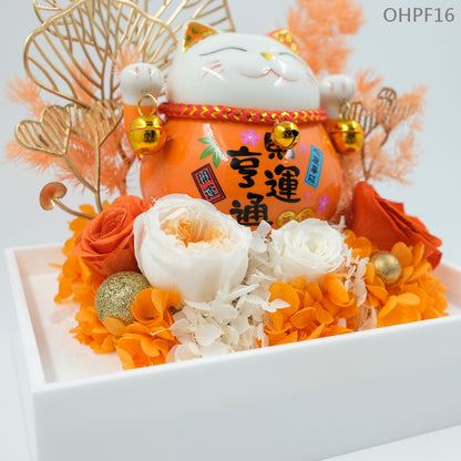 OHPF16 財運亨通招財貓永生花花盒
