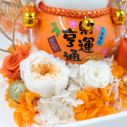 OHPF16 財運亨通招財貓永生花花盒