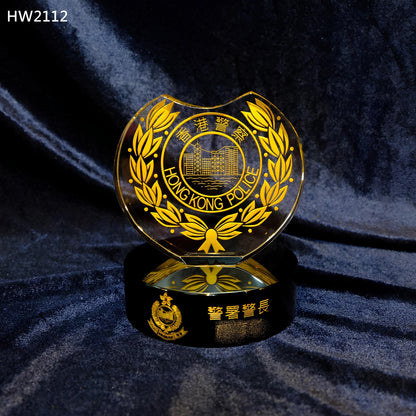 HW2112 香港警察警署警長水晶座  合昇職或榮休之用